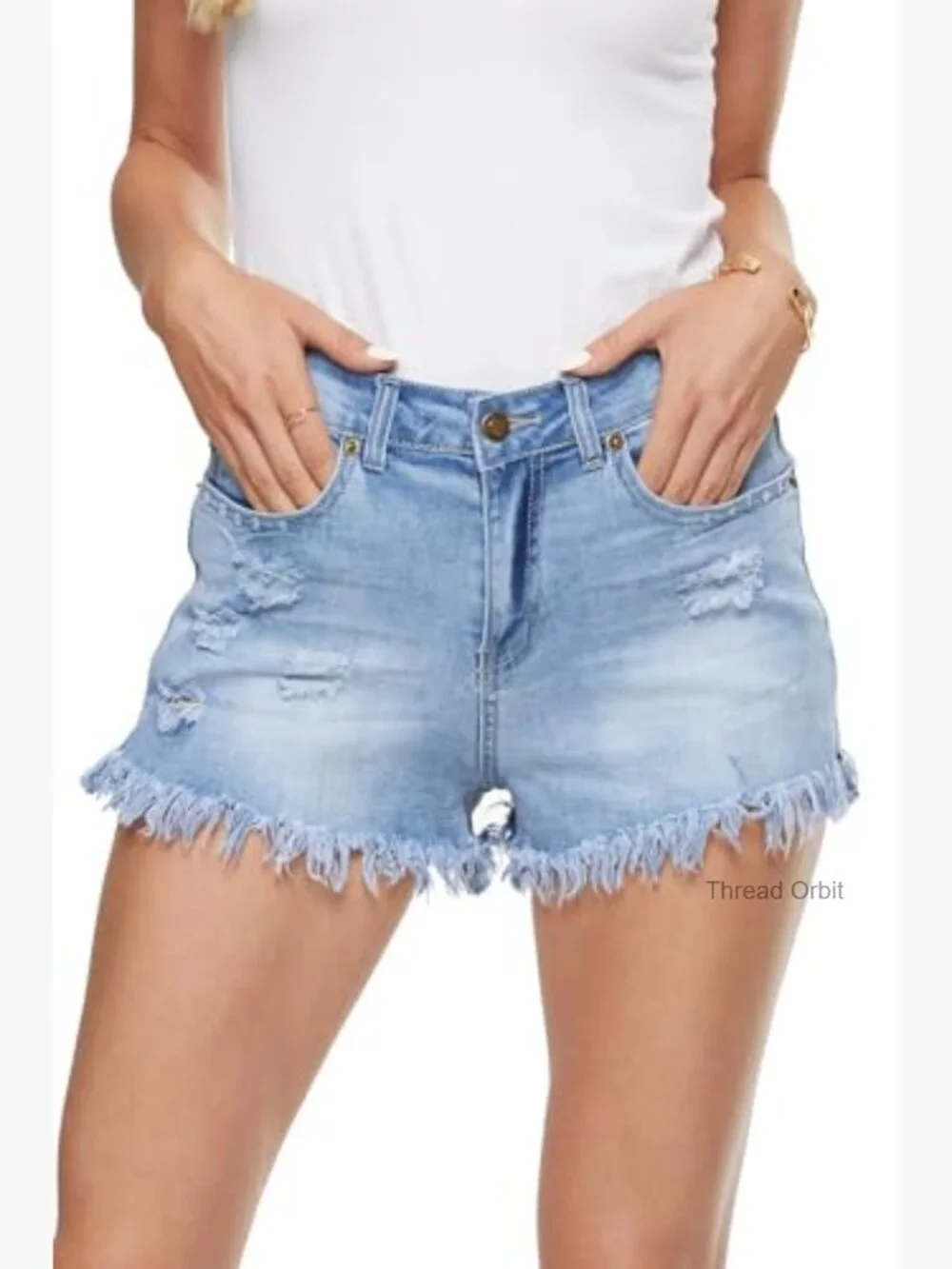 Elastic High Rise Denim Shorts Drawstring Tassel Zip Stretchy Casual Summer